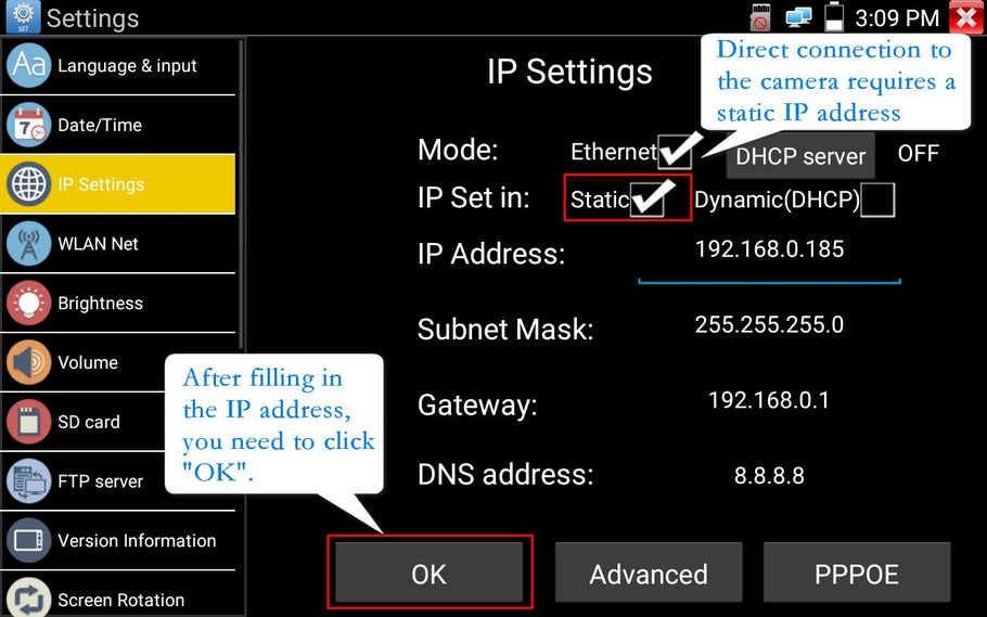 How to use the camera tester to view IP camera images and modify IP addresses