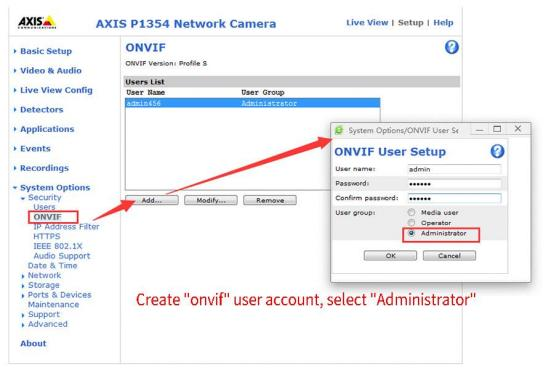 FOR AXIS ONVIF function configuration