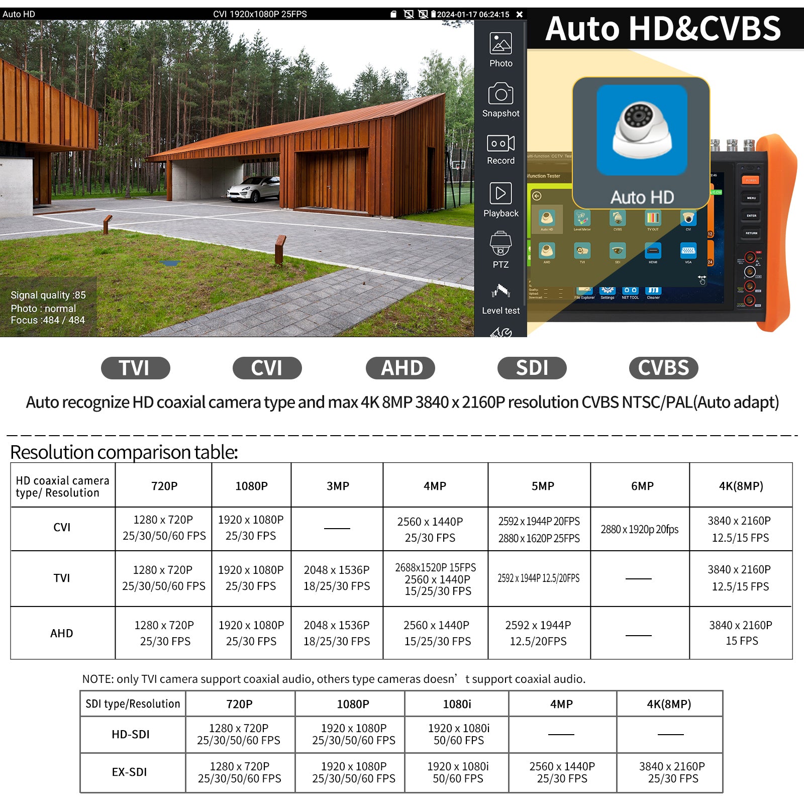 Henkion Tester Per Videocamere IPC-H12-MOVTADHSEF, Touch 8 Pollici, Test 8K IP, 4K TVI/CVI/AHD, SFP, POE++, DMM, OPM, VFL, TDR, WiFi