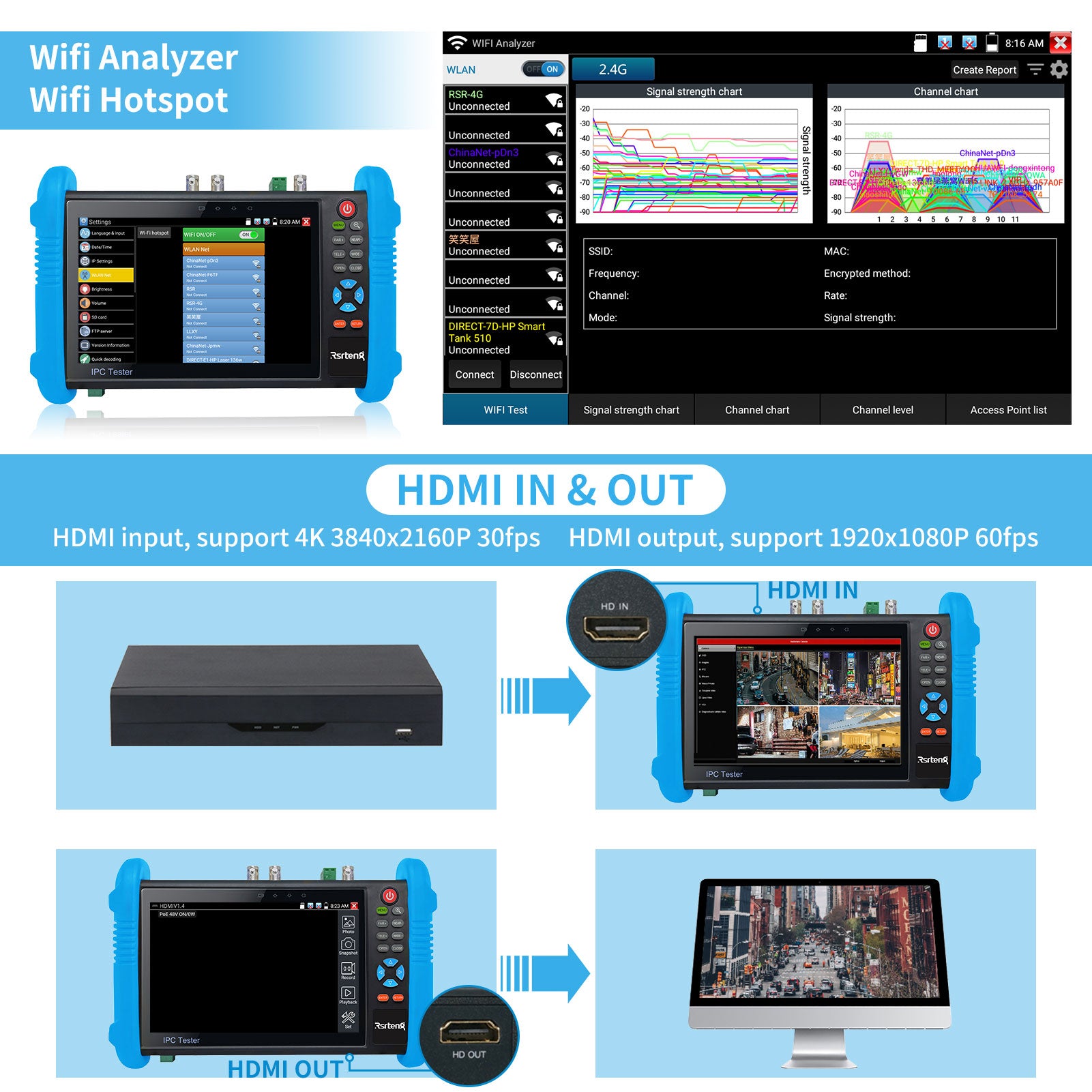 Rsrteng IPC-9800ADHS Plus 4K CCTV Tester Camera Monitor AHD CVI TVI SDI Rsrteng IPC-9800ADHS Plus 4K CCTV Tester Camera Monitor AHD CVI TVI SDI