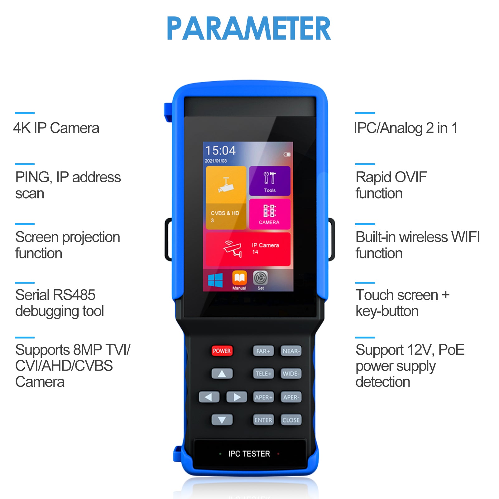 IPカメラテスター 充電式同軸カメラテスター IPC9310 4 インチ IP